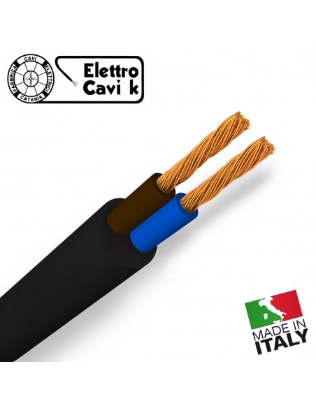 CAVO ELETTRICO H05VV-F 2x1.5 mm² NERO BIPOLARE 2 POLI SIMILGOMMA GOMMATO FLESSIBILE CPR ECA PROFESSIONALE MADE IN ITALY