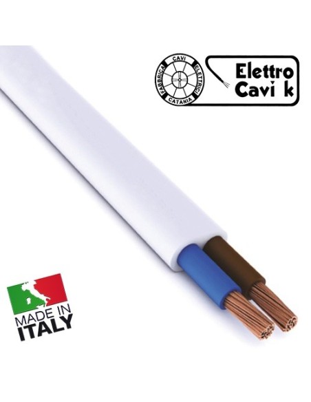 CAVO ELETTRICO PIATTO H05VVH2-F 2x0,75 mm² ELETTRODOMESTICO BIANCO BIPOLARE 2 POLI FLESSIBILE CPR MADE IN ITALY