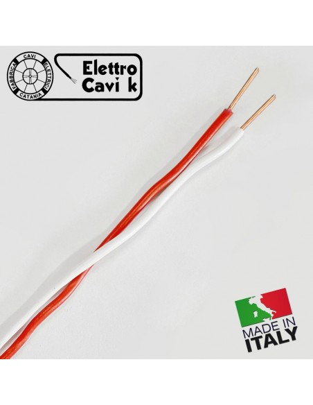 CAVO TELEFONICO DOPPINO SCOPERTO 2x0,50 mm RIGIDO IN RAME BIPOLARE 2 POLI ROSSO BIANCO PROFESSIONALE MADE IN ITALY