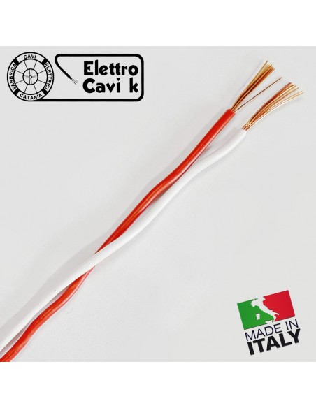 CAVO TELEFONICO DOPPINO SCOPERTO 2x0,50 mm² FLESSIBILE IN RAME BIPOLARE 2 POLI ROSSO BIANCO PROFESSIONALE MADE IN ITALY