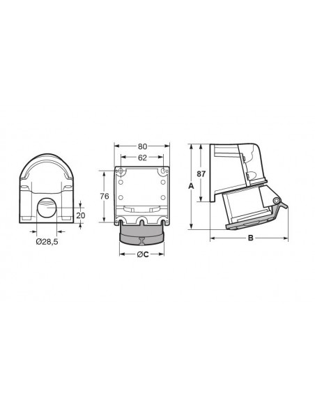 PRESA INDUSTRIALE 32A TRIFASE DA PARETE INCLINATA 5 POLI 3P+N+T IP54 380V PROFESSIONALE MARCA ROSI
