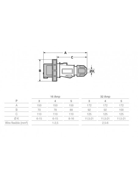 SPINA INDUSTRIALE 16A MONOFASE 2P+T IP67 220V VOLANTE PROFESSIONALE 3 POLI MARCA ROSI MADE IN ITALY