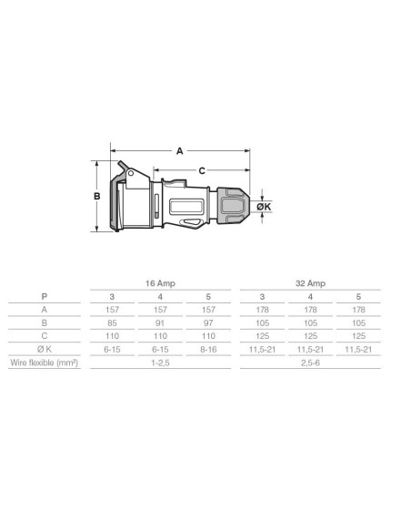 PROLUNGA ELETTRICA INDUSTRIALE 32A TRIFASE 380V 3P+N+T IP54 CAVO FROR 5G4 - 5G6 mm² 5 POLI PROFESSIONALE MADE IN ITALY