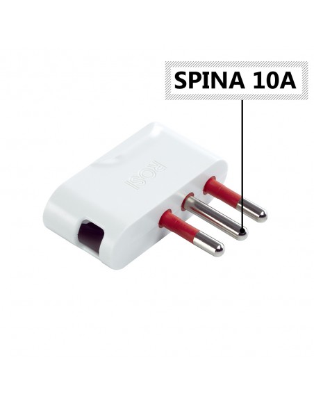 SPINA SALVASPAZIO ELETTRICA 10A BIANCA 2P+T DOMESTICA MONOFASE 220V 90° VOLANTE MARCA ROSI EMILIA SPECIALIST IMQ MADE IN ITALY