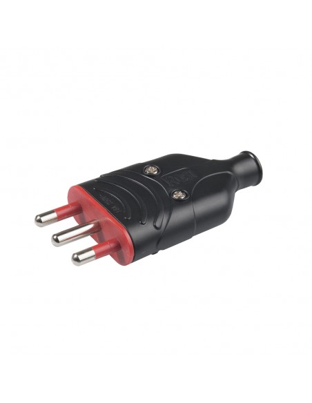 SPINA ELETTRICA 16A ANTISCHIACCIAMENTO NERA 2P+T MONOFASE 220V GOMMA VOLANTE PROFESSIONALE MARCA ROSI ELA PLUG MADE IN ITALY
