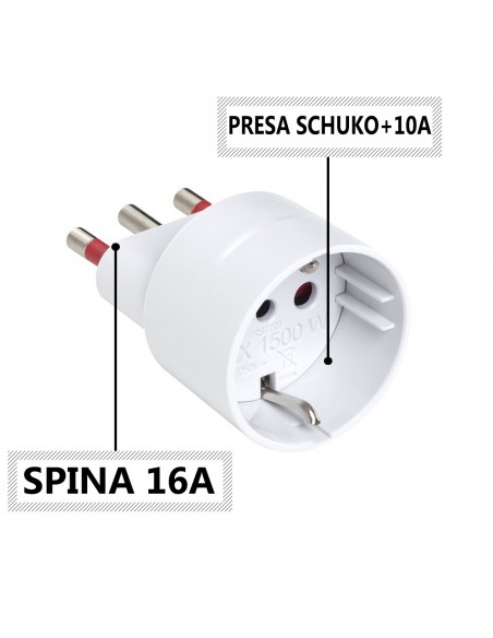 ADATTATORE SCHUKO ELETTRICO 16A BIANCO 2P+T 220V 10/16A PROFESSIONALE VOLANTE MARCA ROSI EMILIA SPECIALIST IMQ MADE IN ITALY