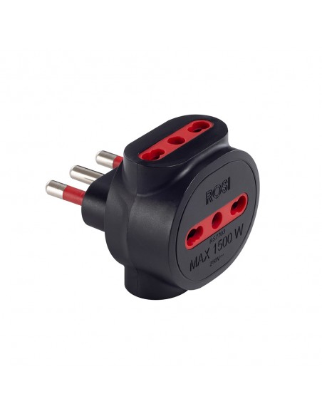 ADATTATORE TRIPLO ELETTRICO 16A NERO 2P+T 220V 10/16A PROFESSIONALE VOLANTE MARCA ROSI EMILIA SPECIALIST IMQ MADE IN ITALY