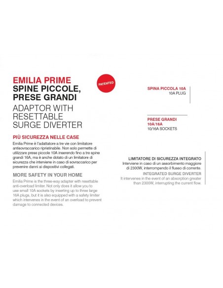 ADATTATORE TRIPLO ELETTRICO 10A NERO 2P+T 220V 10/16A CON LIMITATORE 2300W PROFESSIONALE MARCA ROSI EMILIA PRIME MADE IN ITALY