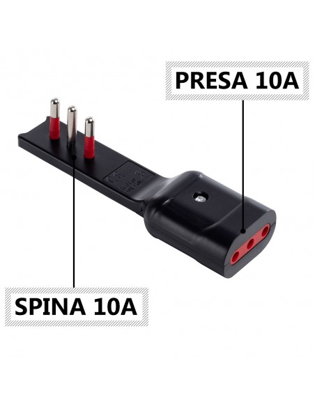 ADATTATORE PIATTO ELETTRICO 10A NERO 2P+T 220V 10/16A PROFESSIONALE MARCA ROSI EMILIA FLAT MADE IN ITALY