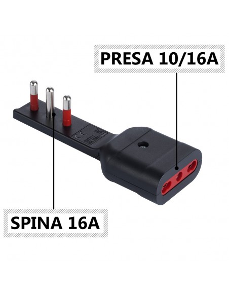 ADATTATORE PIATTO ELETTRICO 16A NERO 2P+T 220V 10/16A PROFESSIONALE MARCA ROSI EMILIA FLAT MADE IN ITALY