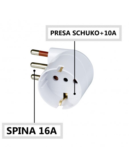 ADATTATORE SCHUKO SALVASPAZIO ELETTRICO 16A BIANCO 2P+T 90° 220V 10A PROFESSIONALE MARCA ROSI UNIKA MADE IN ITALY