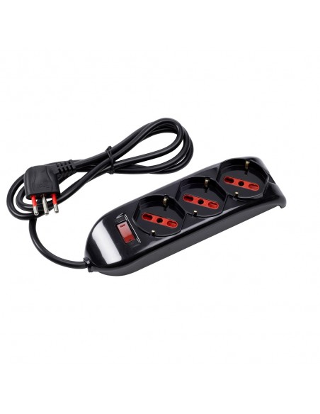 MULTIPRESA ELETTRICA CIABATTA 3 POSTI NERA 2P+T 220V SCHUKO 10/16A 1,5mt PROFESSIONALE MARCA ROSI EMILIA MADE IN ITALY