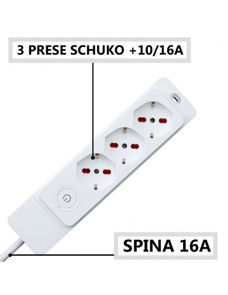 MULTIPRESA ELETTRICA PIATTA CIABATTA 3 POSTI BIANCA 2P+T 220V SCHUKO 10/16A 1,5mt MARCA ROSI SPECIALIST IMQ MADE IN ITALY