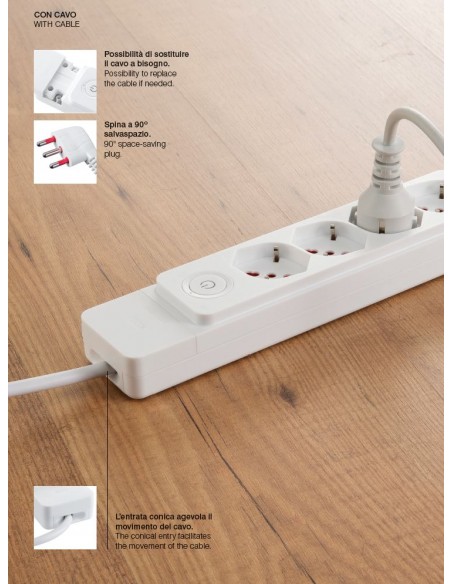 MULTIPRESA ELETTRICA PIATTA CIABATTA 3 POSTI BIANCA 2P+T 220V SCHUKO 10/16A 1,5mt MARCA ROSI SPECIALIST IMQ MADE IN ITALY