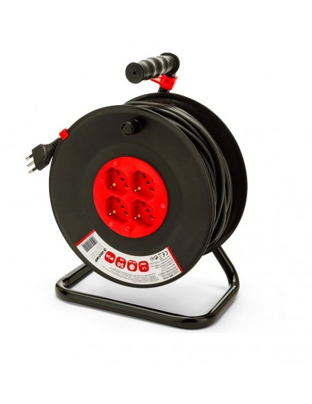 PROLUNGA ELETTRICA 25 METRI CON AVVOLGICAVO H05VV-F 3G1.5 mm² con 4 PRESE SCHUKO 10/16A 2P+T 220V MONOFASE 3200W MARCA VELAMP