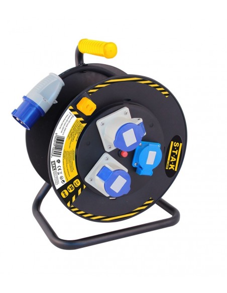 PROLUNGA ELETTRICA INDUSTRIALE 16A 25 METRI CON AVVOLGICAVO H07RN-F 3G2,5 mm² 2 PRESE IND. 2P+T 16A SCHUKO 220V MONOFASE 3600W