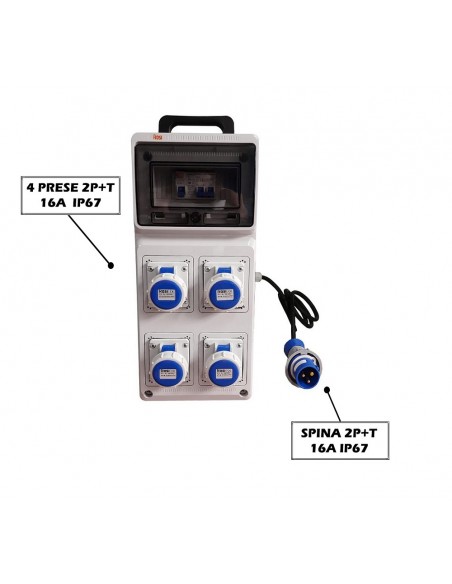 QUADRO ELETTRICO INDUSTRIALE 16A CANTIERE 220V 4 PRESE IND. 2P+T 16A IP67 MAGNETOTERMICO DIFF ASC IP65 MONOFASE CERTIFICATO ROSI