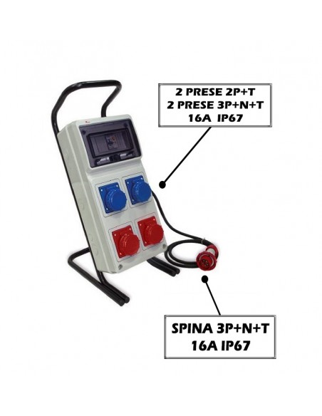 QUADRO ELETTRICO INDUSTRIALE + CAVALLETTO 16A CANTIERE 220/380V 4 PRESE IND 2P+T 3P+N+T 16A IP67 MAGNETOTERMICO ASC CERTIFICATO