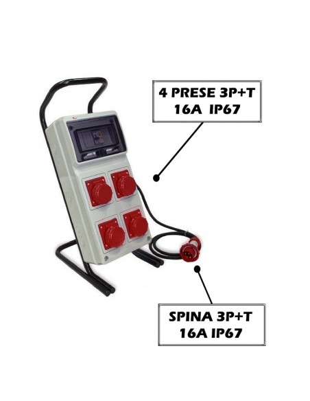 QUADRO ELETTRICO INDUSTRIALE + CAVALLETTO 16A CANTIERE 380V 4 PRESE IND. 3P+T 16A IP67 MAGNETOTERMICO ASC IP65 CERTIFICATO ROSI