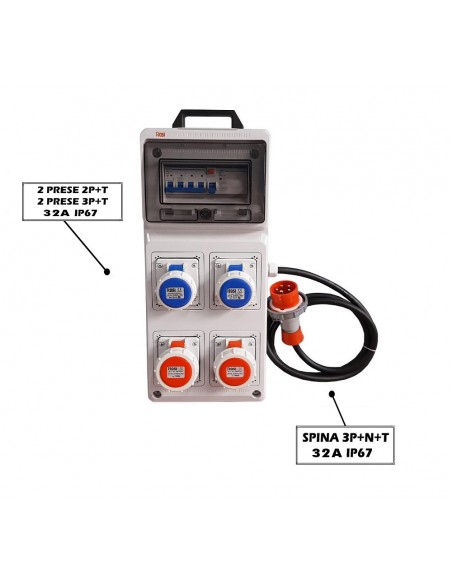 QUADRO ELETTRICO INDUSTRIALE 32A 220/380V CANTIERE 4 PRESE IND. 2P+T 3P+T 32A IP67 MAGNETOTERMICO DIFF ASC IP65 CERTIFICATO ROSI