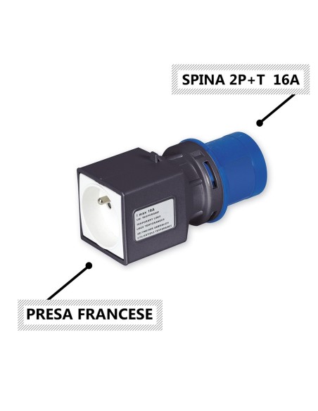 ADATTATORE INDUSTRIALE FRANCESCE 16A MONOFASE CON SPINA IND. 2P+T (3 POLI) 16A A PRESA FRANCESE 220V MARCA ROSI