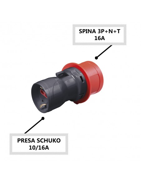 ADATTATORE INDUSTRIALE 16A DA TRIFASE A MONOFASE CON SPINA IND. 3P+N+T 5 POLI A PRESA SCHUKO 10/16A IP20 220V 380V MARCA ROSI