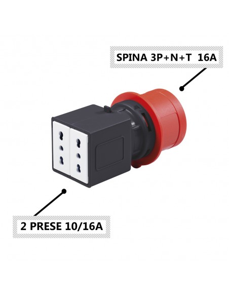 ADATTATORE INDUSTRIALE 16A DA TRIFASE A MONOFASE CON SPINA IND. 3P+N+T 5 POLI A 2 PRESE BIV. 10/16A IP20 220V 380V MARCA ROSI