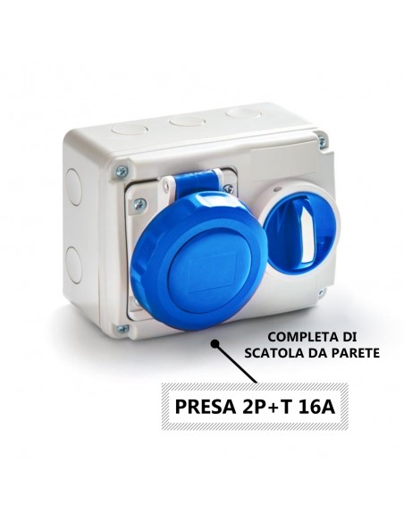 PRESA INDUSTRIALE INTERBLOCCATA 16A MONOFASE DA PARETE O INCASSO 2P+T IP67 ORIZZONTALE 3 POLI 220V CON SEZIONATORE MARCA ROSI