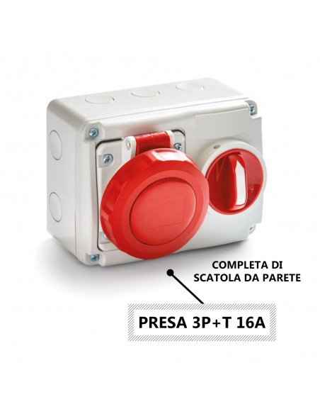 PRESA INDUSTRIALE INTERBLOCCATA 16A TRIFASE DA PARETE O INCASSO 3P+T IP67 ORIZZONTALE 4 POLI 380V CON SEZIONATORE MARCA ROSI