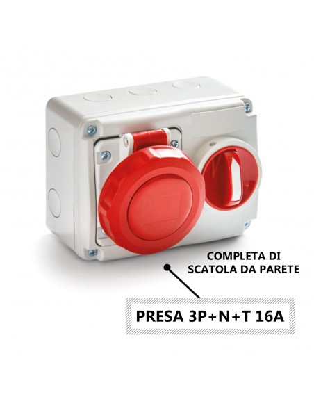 PRESA INDUSTRIALE INTERBLOCCATA 16A TRIFASE DA PARETE O INCASSO 3P+N+T IP67 ORIZZONTALE 5 POLI 380V CON SEZIONATORE MARCA ROSI