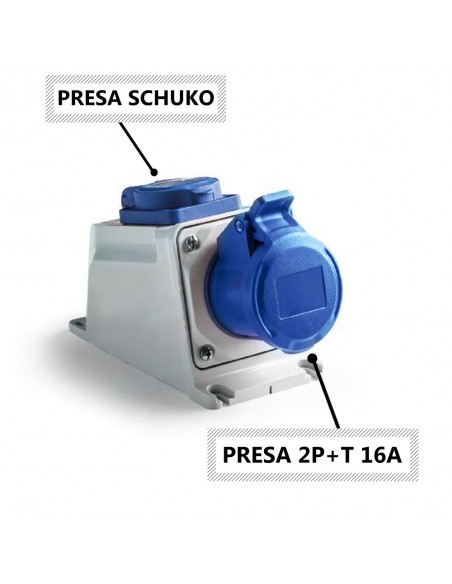 PRESA INDUSTRIALE 16A DUO MONOFASE DA PARETE INCLINATA 3 POLI 2P+T 16A + PRESA SCHUKO 220/250V IP54 MARCA ROSI
