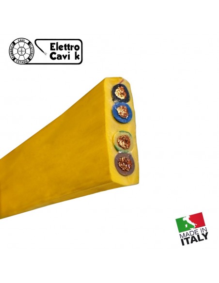 CAVO ELETTRICO PIATTO H07VVH6-F 4G6 4x6 mm² PER ASCENSORE MONTACARICHI FLESSIBILE QUADRIPOLARE 4 POLI GIALLO PROFESSIONALE ITALY