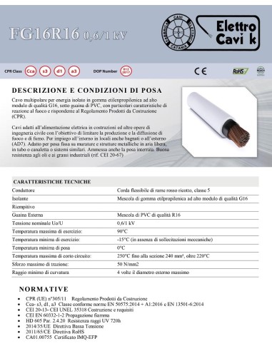CAVO ELETTRICO FG16R16 1x10 mm² IN...