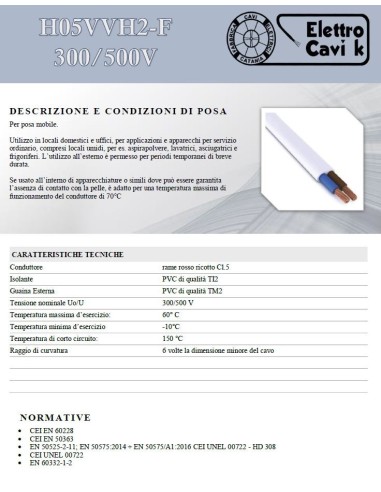 CAVO ELETTRICO PIATTO H05VVH2-F 2x1...