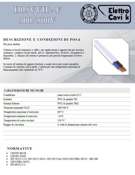 CAVO ELETTRICO PIATTO H05VVH2-F 2x1 mm² ELETTRODOMESTICO NERO BIPOLARE 2 POLI FLESSIBILE CPR MADE IN ITALY