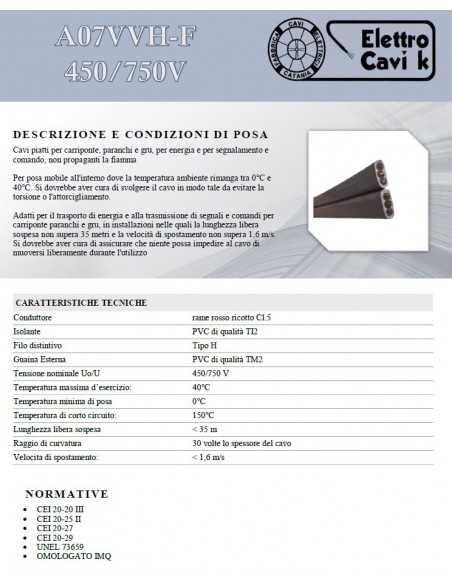 CAVO ELETTRICO PIATTO AO7VVH-F 3x1 mm² PER ASCENSORE MONTACARICHI FLESSIBILE TRIPOLARE 3 POLI GRIGIO PROFESSIONALE ITALY
