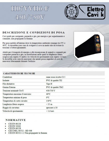 CAVO ELETTRICO PIATTO H07VVH6-F 4G6 4x6 mm² PER ASCENSORE MONTACARICHI FLESSIBILE QUADRIPOLARE 4 POLI GIALLO PROFESSIONALE ITALY