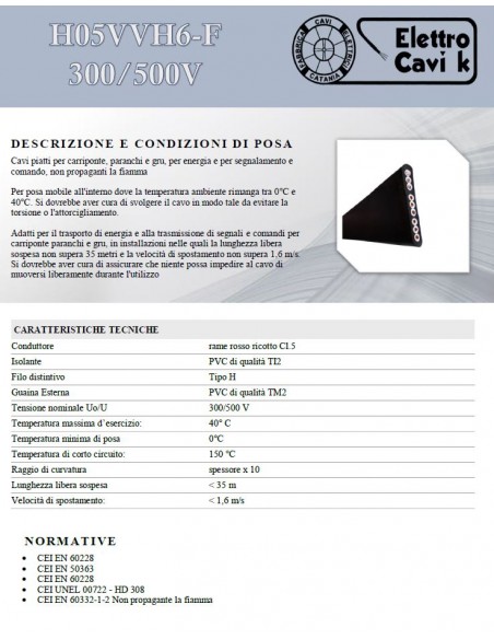 CAVO ELETTRICO PIATTO H05VVH6-F 9x0.75 mm² PER ASCENSORE MONTACARICHI FLESSIBILE MULTIPOLARE 9 POLI NERO PROFESSIONALE ITALY