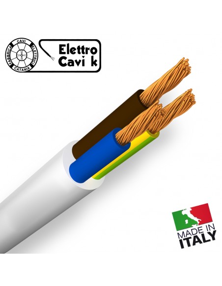 CAVO ELETTRICO H03VV-F 3G0.75 3x0.75 mm² BIANCO TRIPOLARE 3 POLI SIMILGOMMA GOMMATO FLESSIBILE CPR ECA PROFESSIONALE ITALY