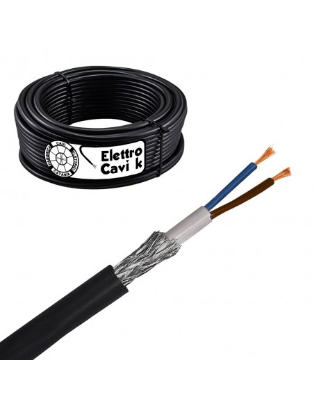 CAVO FRORAR 2x2,5 mm² ARMATO DA ESTERNO ANTI-RODITORE BIPOLARE 2 POLI ANTIFIAMMA NERO