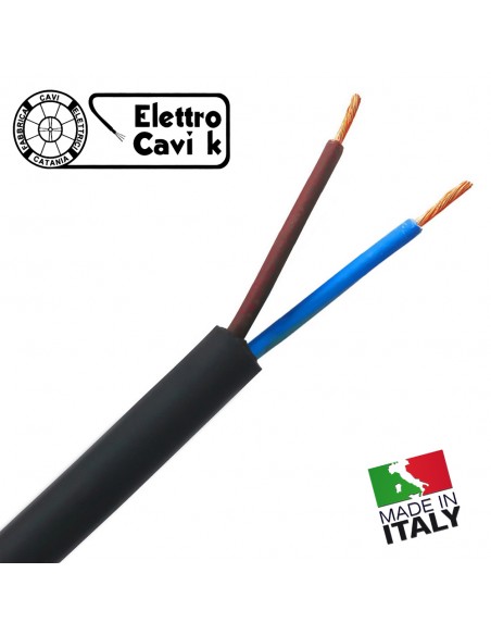 CAVO ELETTRICO H05RN-F 2x0.75 mm² IN GOMMA PER USO ESTERNO E INTERNO RESISTENTE ALL' ACQUA BIPOLARE 2 POLI CPR IMQ 0,6/1 kV
