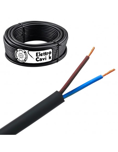 CAVO ELETTRICO H07RN-F 2x1,5 mm² IN GOMMA PER USO ESTERNO E INTERNO RESISTENTE ALL' ACQUA BIPOLARE 2 POLI CPR IMQ 0,6/1 kV