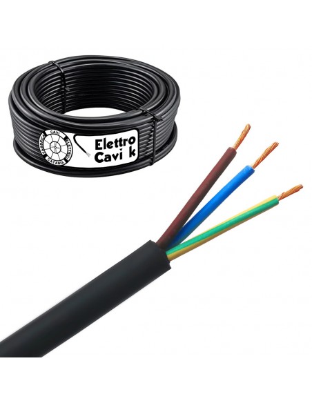 CAVO ELETTRICO H07RN-F 3G4 mm² IN GOMMA PER USO ESTERNO E INTERNO RESISTENTE ALL' ACQUA TRIPOLARE 3 POLI CPR IMQ 0,6/1 kV