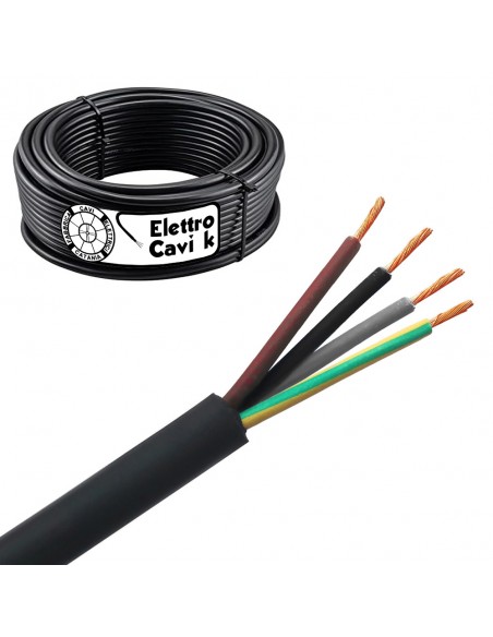 CAVO ELETTRICO H07RN-F 4G1,5 mm² IN GOMMA PER USO ESTERNO E INTERNO RESISTENTE ALL' ACQUA QUADRIPOLARE 4 POLI CPR IMQ 0,6/1 kV