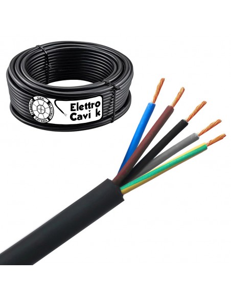 CAVO ELETTRICO H07RN-F 5G2,5 mm² IN GOMMA PER USO ESTERNO E INTERNO RESISTENTE ALL' ACQUA PENTAPOLARE 5 POLI CPR IMQ 0,6/1 kV
