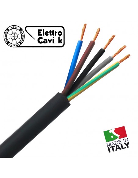 CAVO ELETTRICO H07RN-F 5G10 mm² IN GOMMA PER USO ESTERNO E INTERNO RESISTENTE ALL' ACQUA PENTAPOLARE 5 POLI CPR IMQ 0,6/1 kV