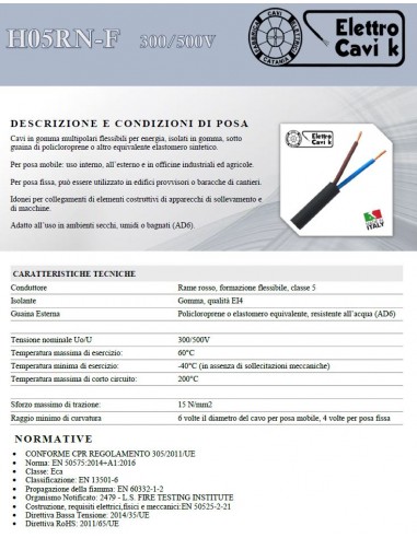 CAVO ELETTRICO H05RN-F 2x0.75 mm² IN...