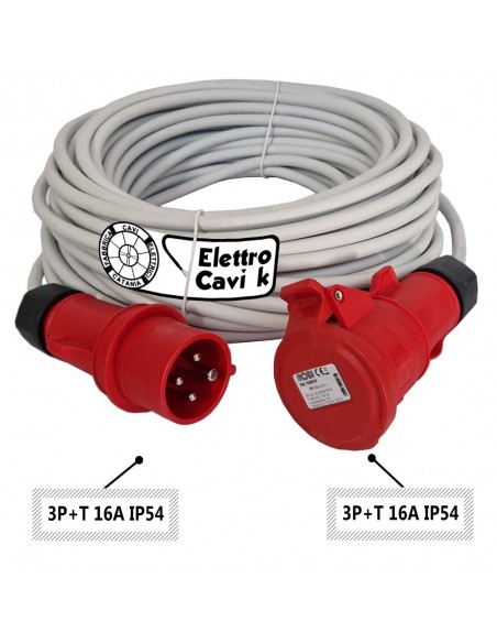 PROLUNGA ELETTRICA INDUSTRIALE 16A TRIFASE 380V 3P+T IP54 CAVO FROR 4G2,5 mm² 4 POLI PROFESSIONALE MADE IN ITALY
