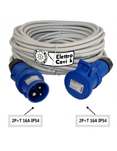 PROLUNGA ELETTRICA INDUSTRIALE 16A MONOFASE 220V 2P+T IP54 CAVO FROR 3G2,5 - 3G4 mm² 3 POLI PROFESSIONALE MADE IN ITALY