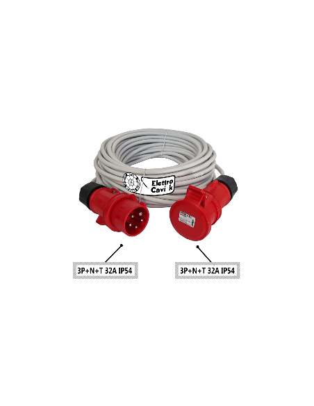 PROLUNGA ELETTRICA INDUSTRIALE 32A TRIFASE 380V 3P+N+T IP54 CAVO FROR 5G4 - 5G6 mm² 5 POLI PROFESSIONALE MADE IN ITALY